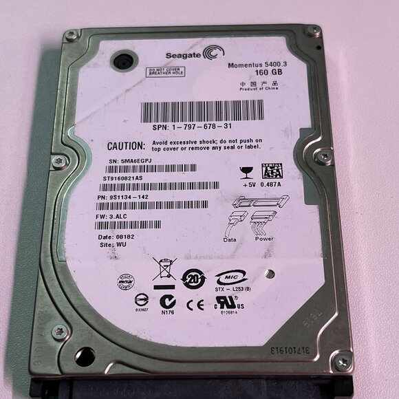 Seagate Momentus 5400.3 ST9160821AS 160GB 5400 RPM 8MB Cache SATA 1.5Gb/s 2.5" - Picture 1 of 1